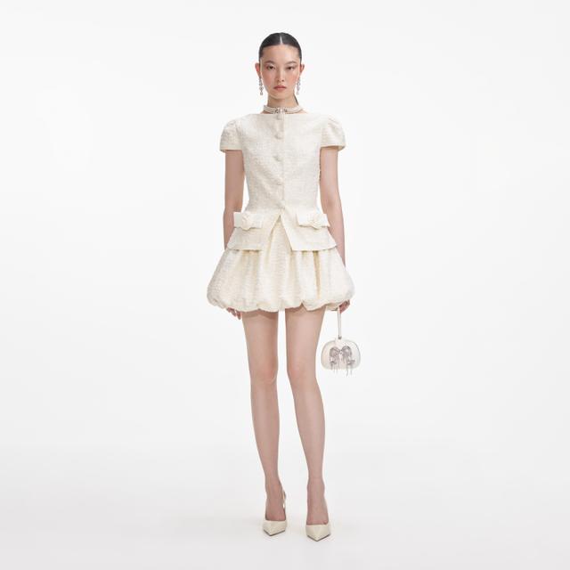 Cream Boucle Bow Detail Mini Dress Product Image