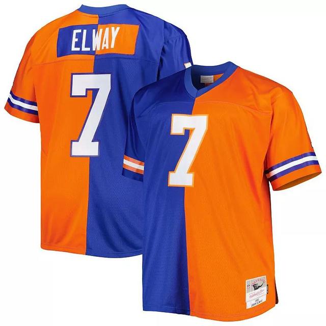 Mens Mitchell & Ness John Elway Royal/Orange Denver Broncos Big & Tall Split Legacy Retired Player Replica Jersey Product Image