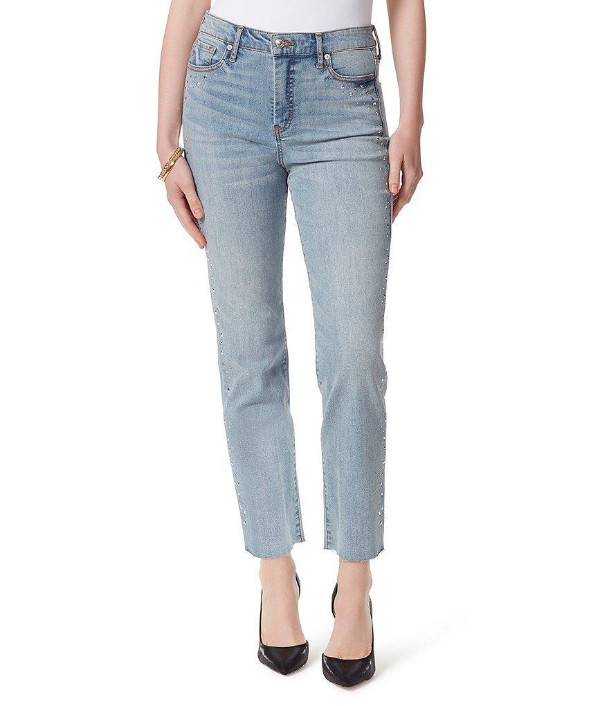 Jessica Simpson Spotlight High Rise Frayed Hem Straight Jeans Product Image