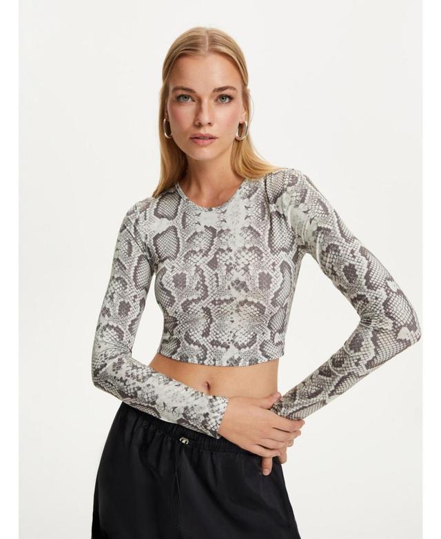 Nocturne Womens Silver Snake Printed Crop Top Product Image