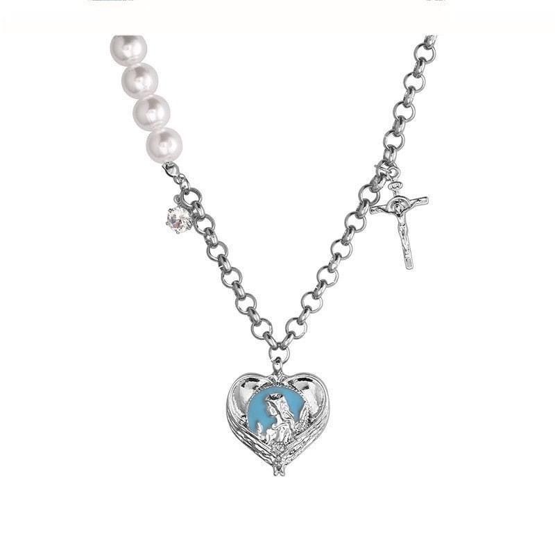 Heart Faux Pearl Chain Necklace Product Image