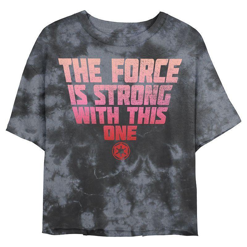 Juniors Star Wars: Strong Force Text Wash Graphic Crop Tee, Girls Black Grey Product Image