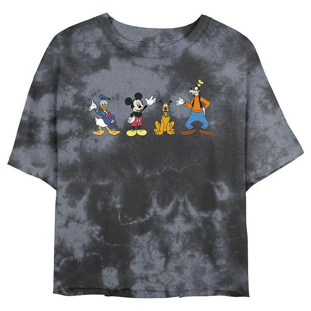 Juniors Disney Mickey Mouse & Friends Lineup Waving Hello Wash Crop Tee, Girls Black Grey Product Image