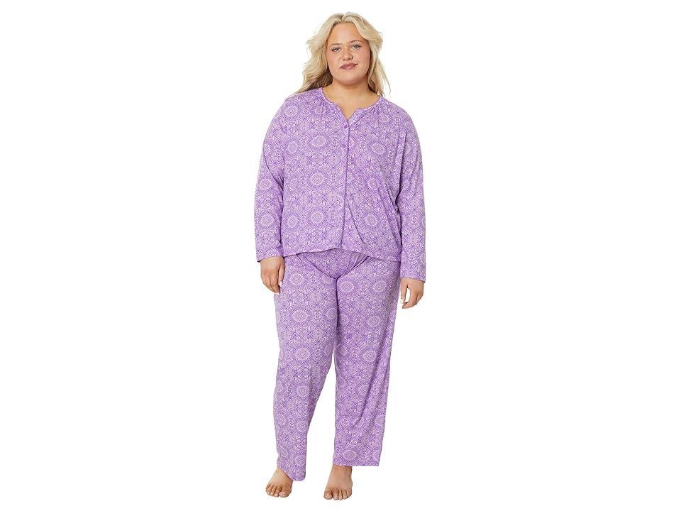 Karen Neuburger Plus Long Sleeve Cardigan PJ Set (Floral Medallion) Women's Pajama Sets Product Image