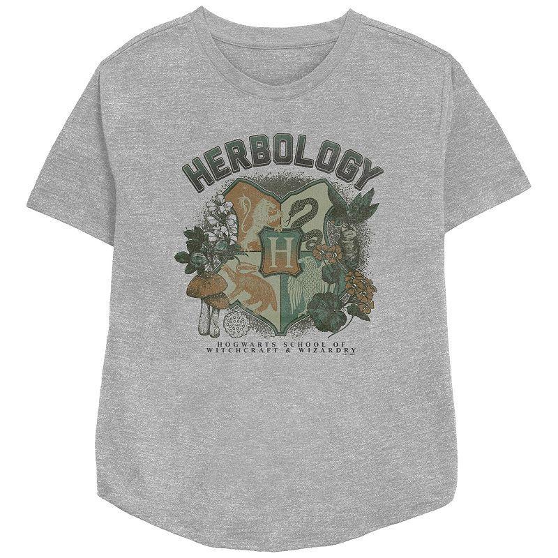 Womens Harry Potter Hogwarts Herbology Crest Relaxed Fit Graphic Tee, Girls Athletic Grey Product Image