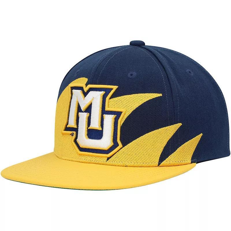 Mens Mitchell & Ness Gold/Navy Marquette Golden Eagles Sharktooth Snapback Hat Product Image