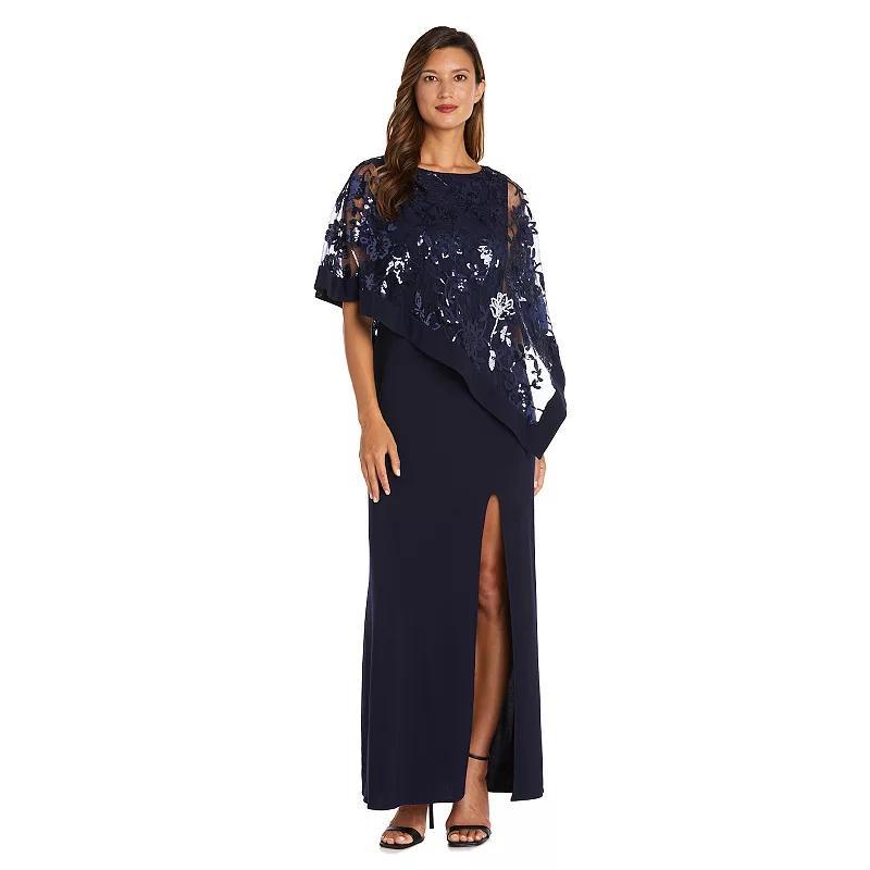 Womens R&M Richards Embroidered Sequin Lace Poncho & Maxi Dress Set Blue Product Image