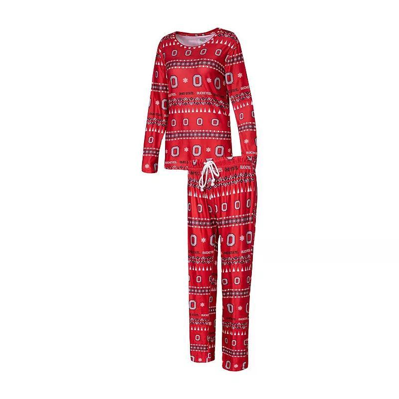 Womens Concepts Sport Scarlet Ohio State Buckeyes Flurry Ugly Sweater Long Sleeve T-Shirt & Pants Sleep Set Product Image