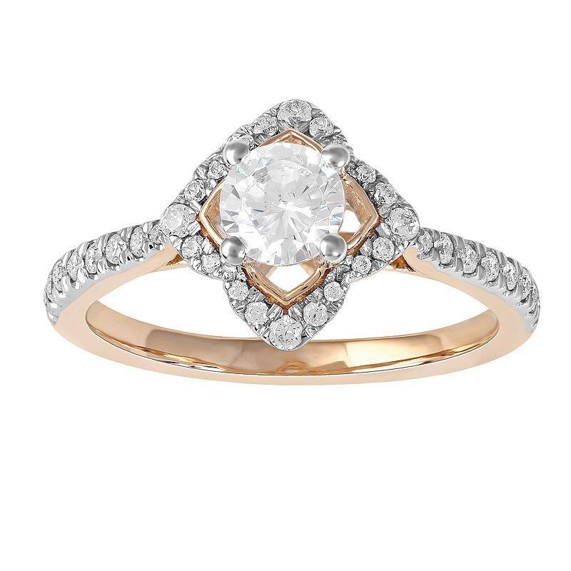 DeCouer 10k Rose Gold 3/4 Carat T.W. Diamond Floral Halo Engagement Ring, Womens Product Image