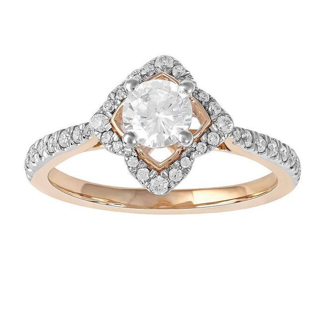 DeCouer 10k Rose Gold 3/4 Carat T.W. Diamond Floral Halo Engagement Ring, Womens Pink Product Image