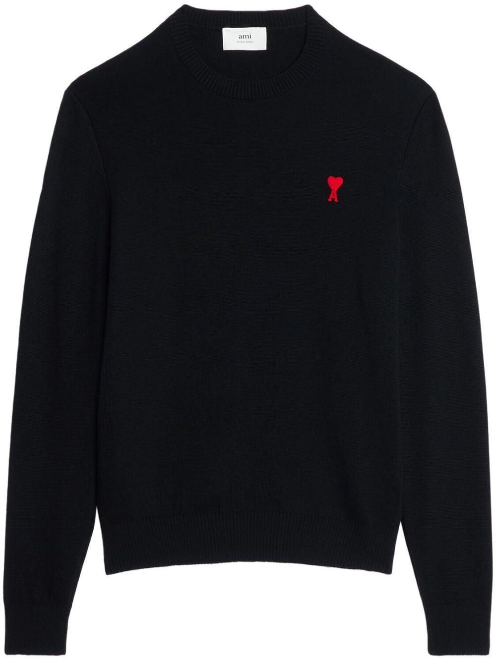 Ami Paris Ami De Coeur Black Crewneck Sweatshirt Product Image