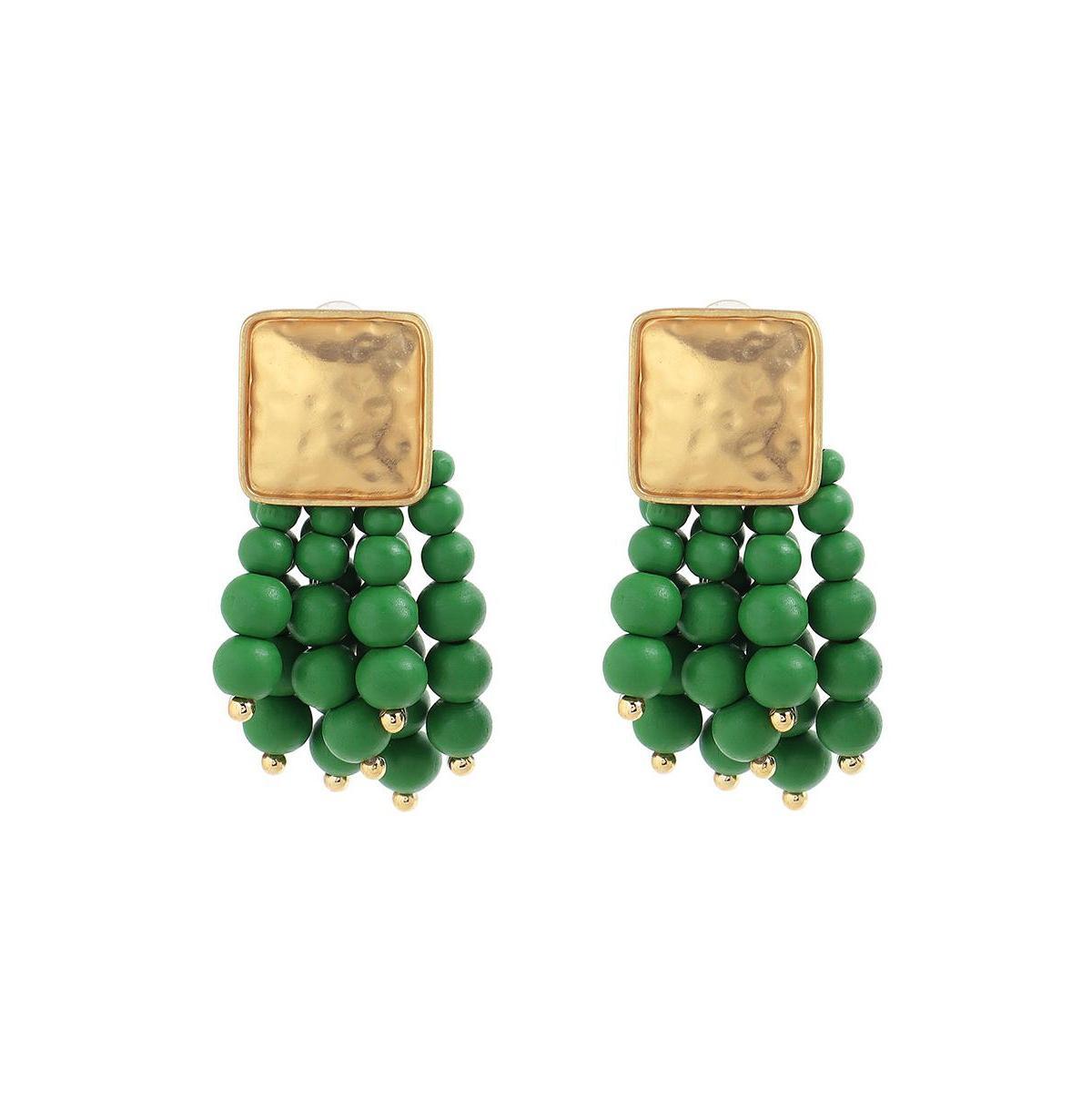 Sohi Womens Green Beaded Cluster Drop Earrings Product Image