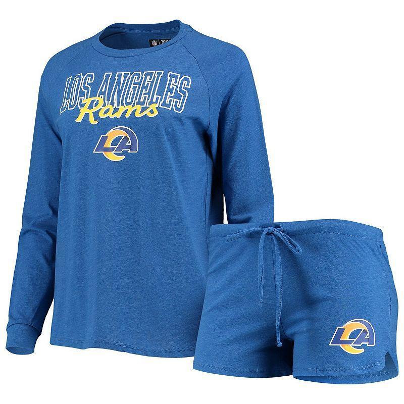 Women's Concepts Sport Royal Los Angeles Rams Meter Knit Long Sleeve Raglan Top & Shorts Sleep Set Product Image