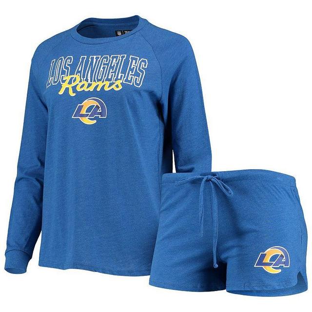 Womens Concepts Sport Royal Los Angeles Rams Meter Knit Long Sleeve Raglan Top & Shorts Sleep Set Product Image