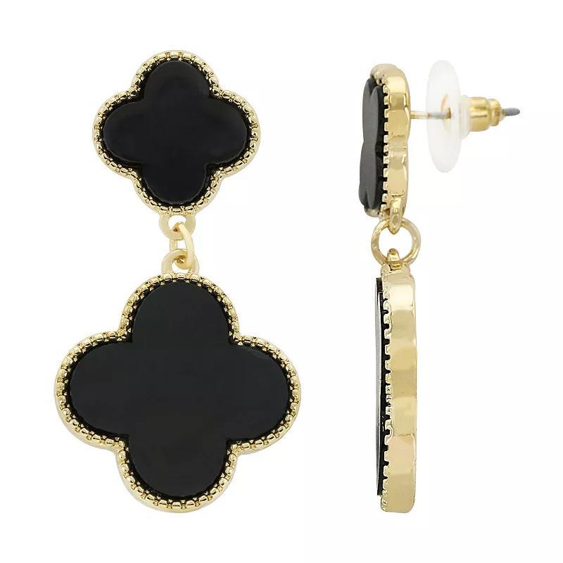 Pannee by Panacea Gold Tone Black Clover Drop Earrings, Womens Product Image