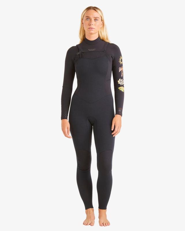 4/3mm Salty Dayz Natural Chest Zip Wetsuit - Hidden Palms Black Female Product Image