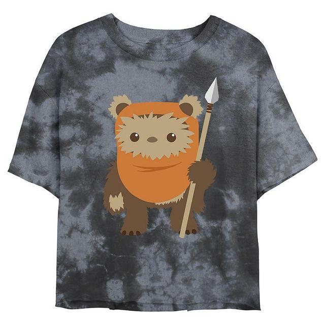 Juniors Star Wars: Ewok Spear Portrait Wash Graphic Crop Tee, Girls Black Grey Product Image