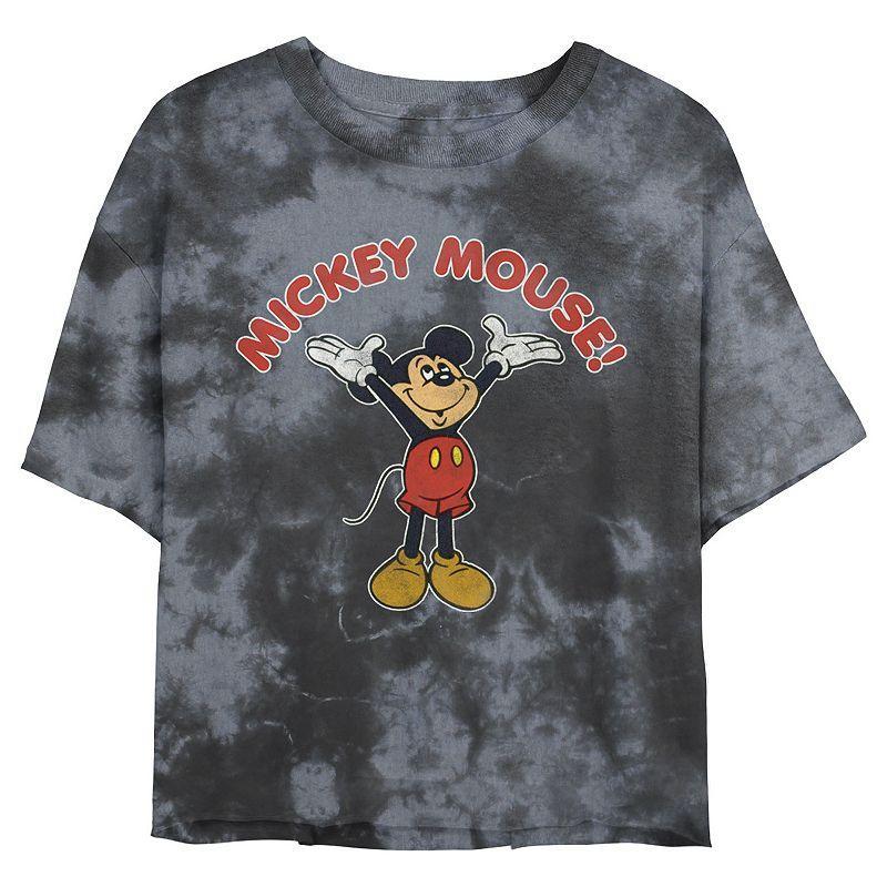 Juniors Disney Mickey Mouse & Friends Mickey Retro Wash Crop Tee, Girls Black Grey Product Image