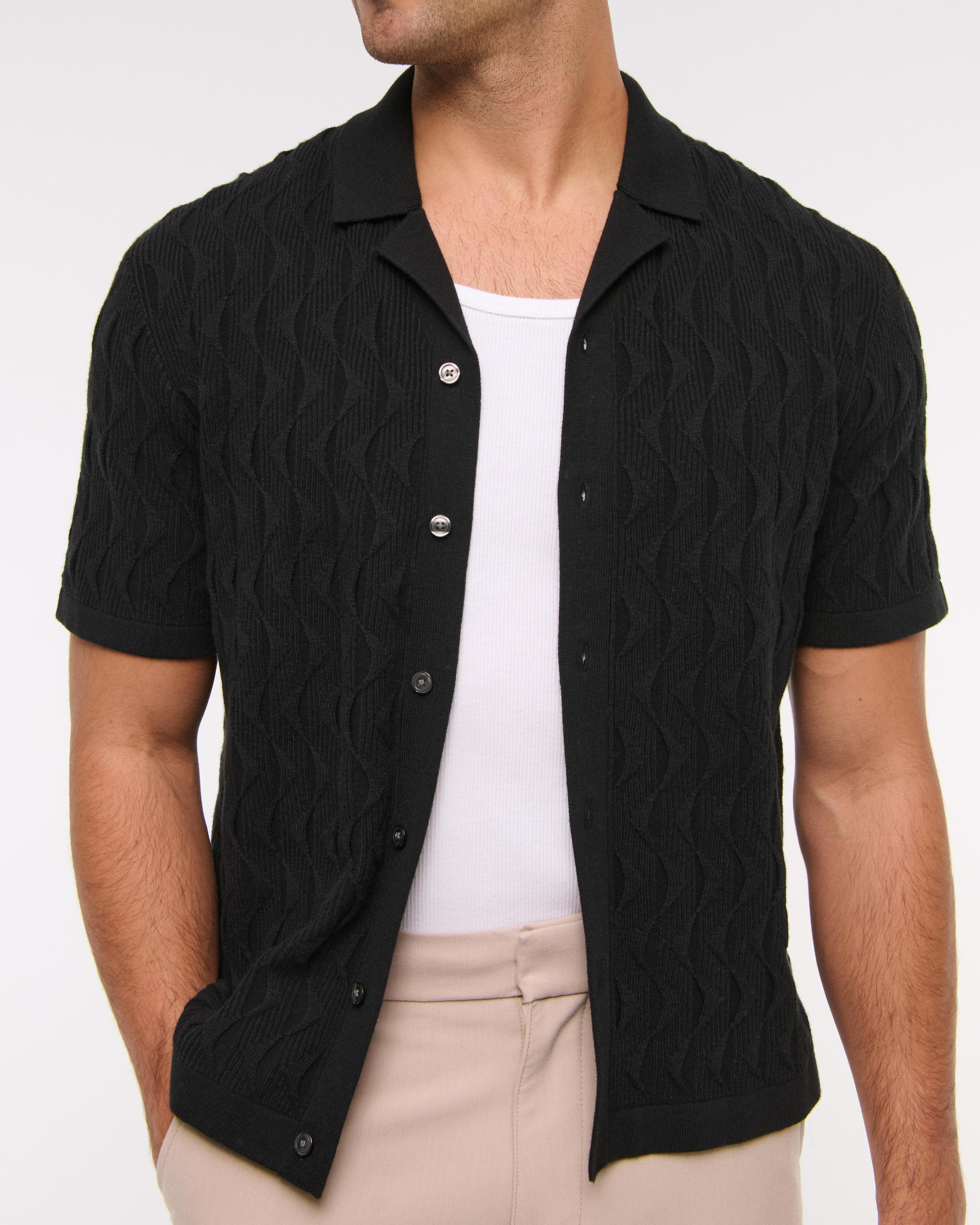 Geometric Stitch Button-Through Sweater Polo Product Image