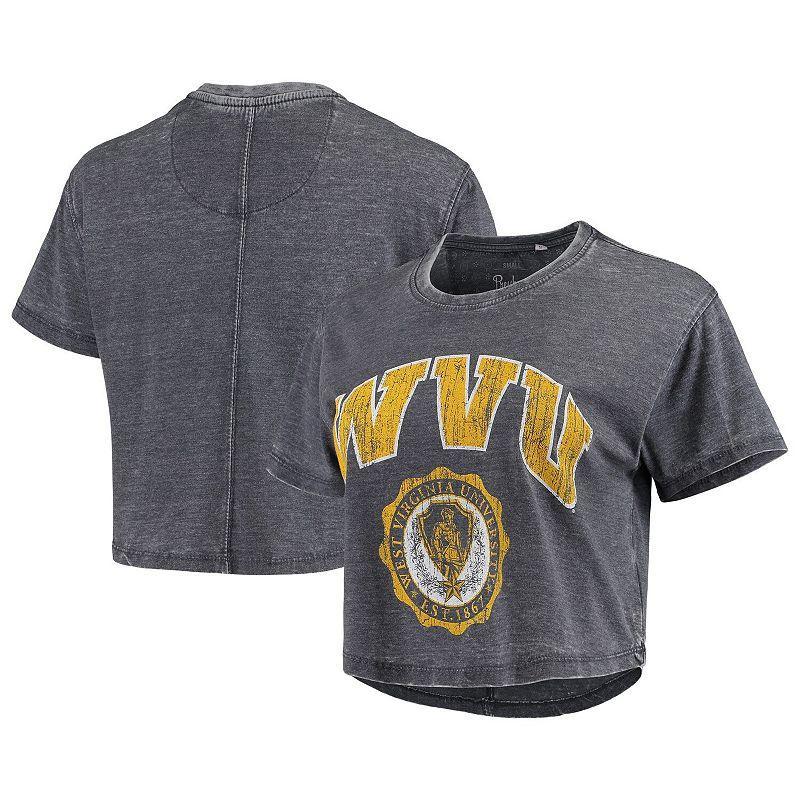 Womens Pressbox Navy West Virginia Mountaineers Edith Vintage-Like Burnout Crop T-shirt Product Image