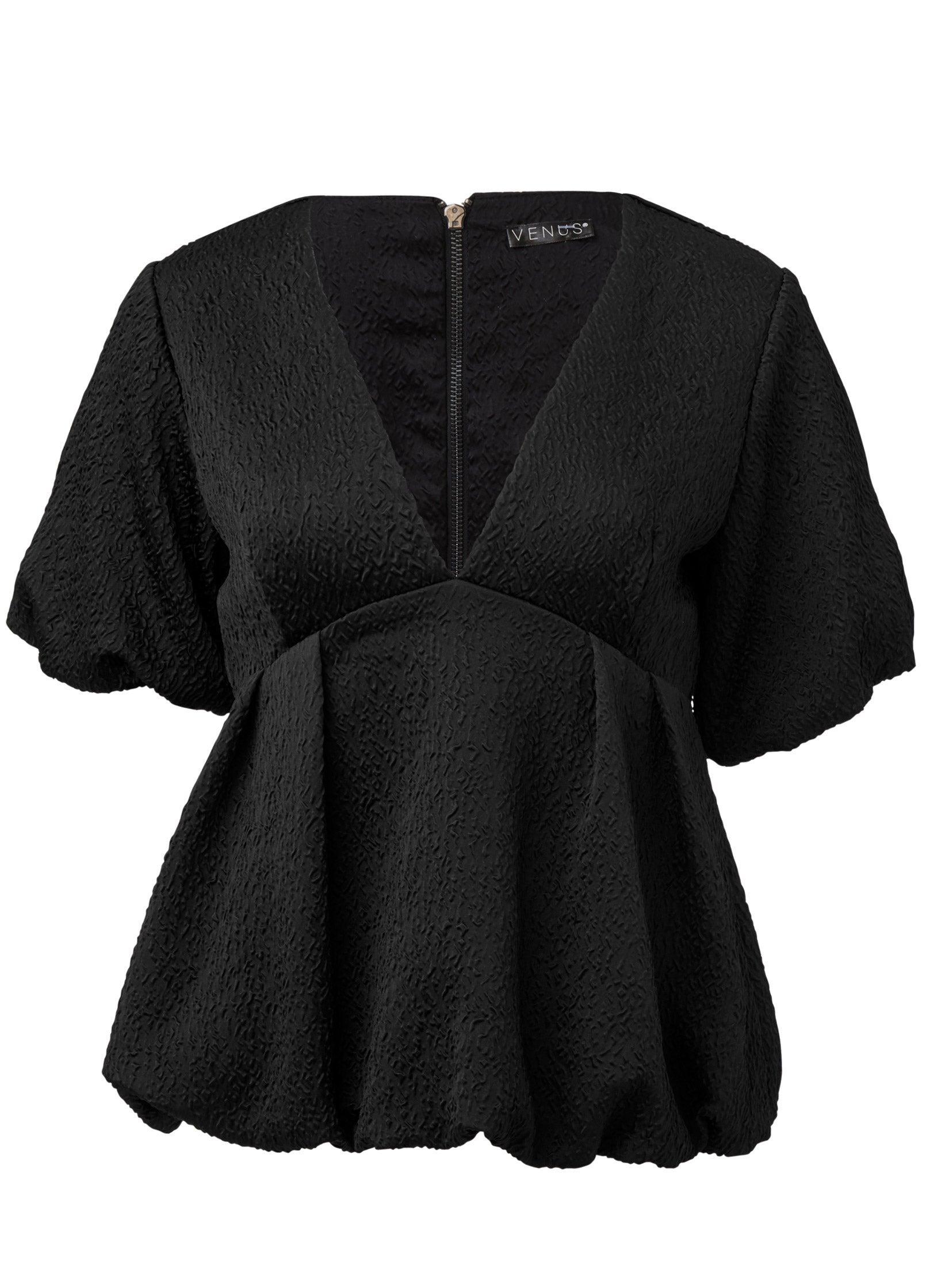 Textured V-Neck Top - Black product image