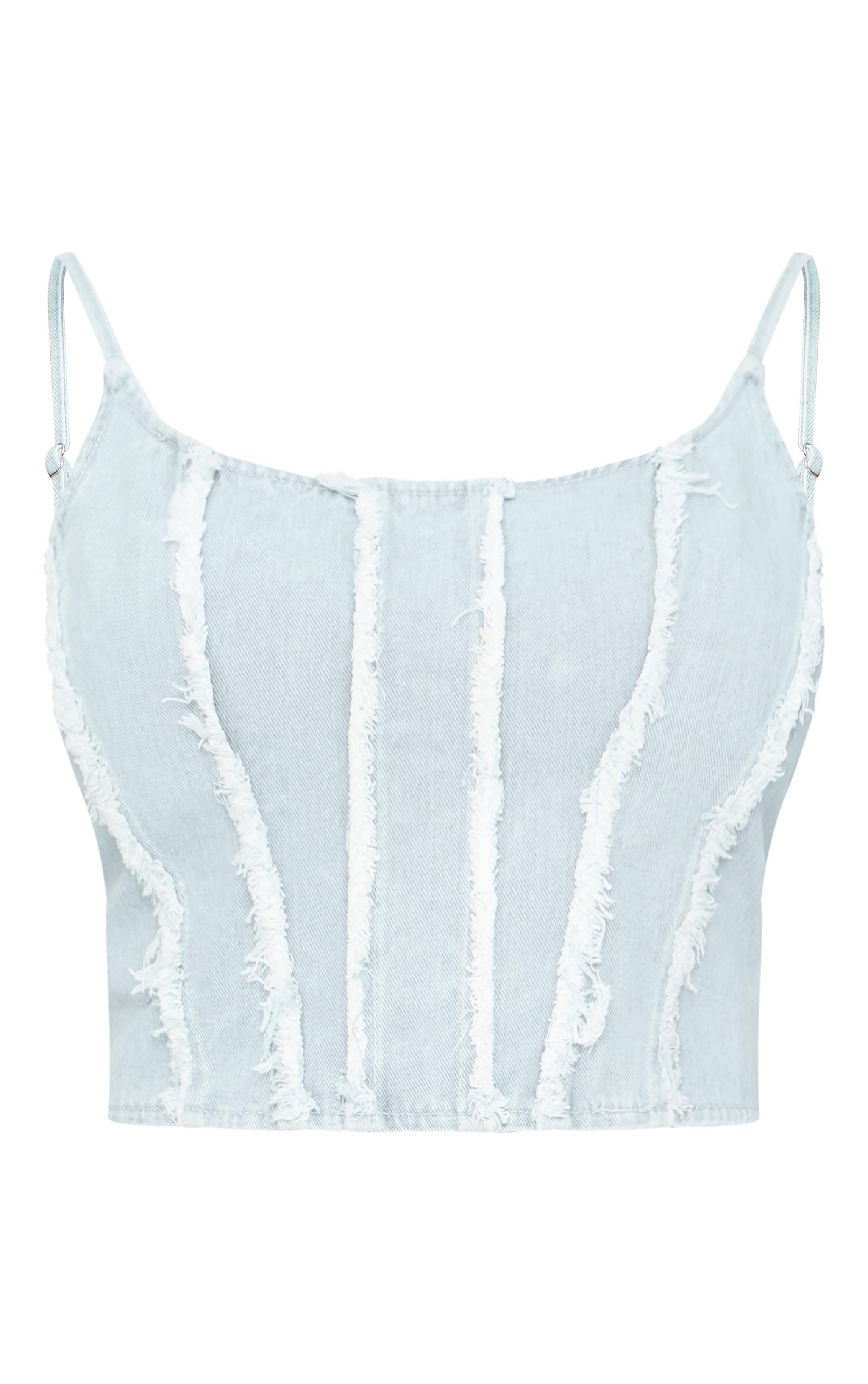 Plus Light Blue Frayed Seam Detail Denim Corset Product Image