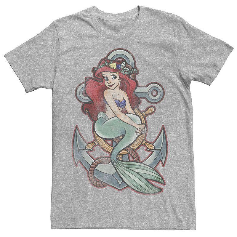 Mens Disney The Little Mermaid Tattoo Anchor Pose Tee Athletic Grey Product Image