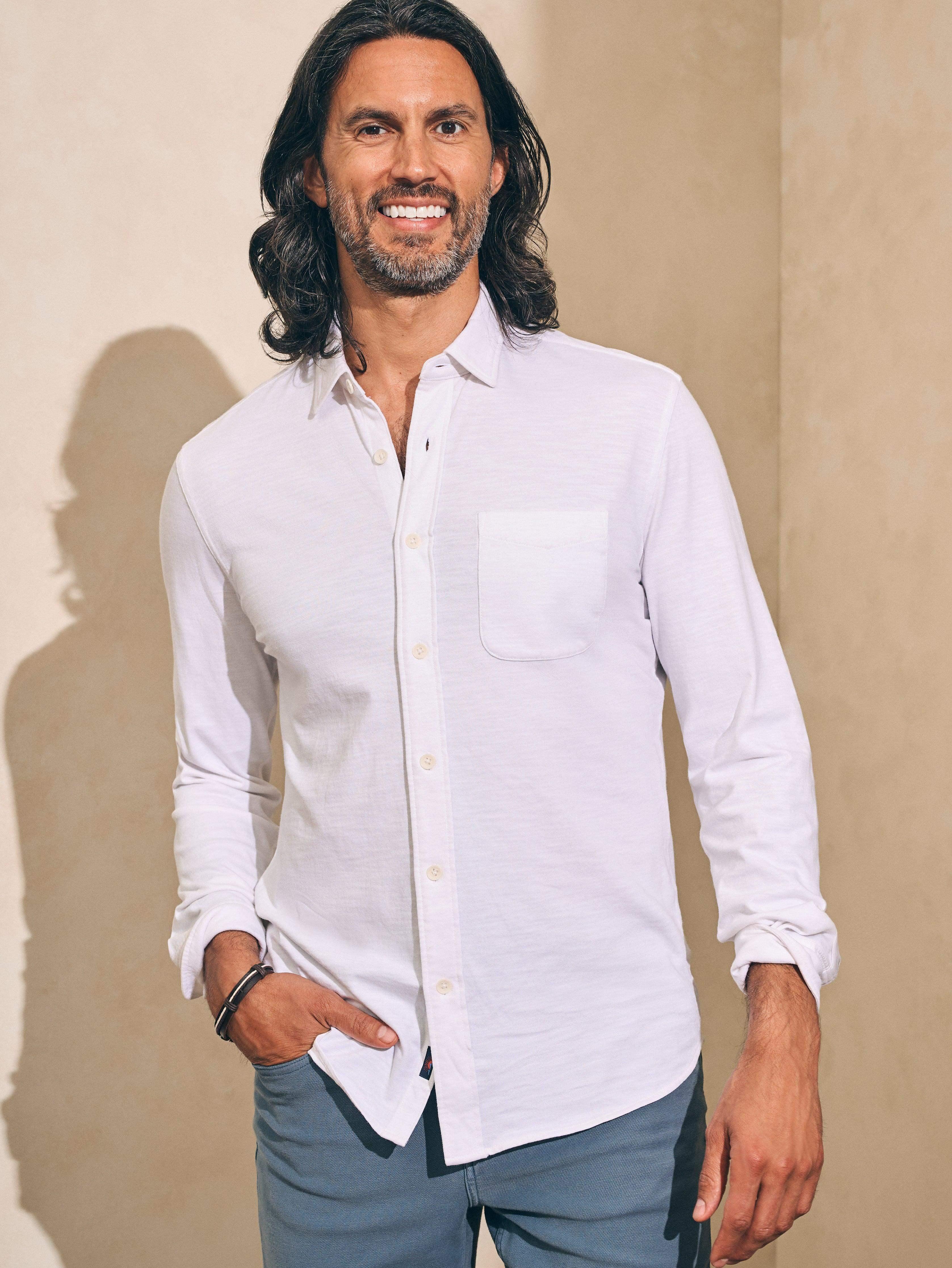 Sunwashed Knit Shirt (Single Pocket) - White Male Product Image