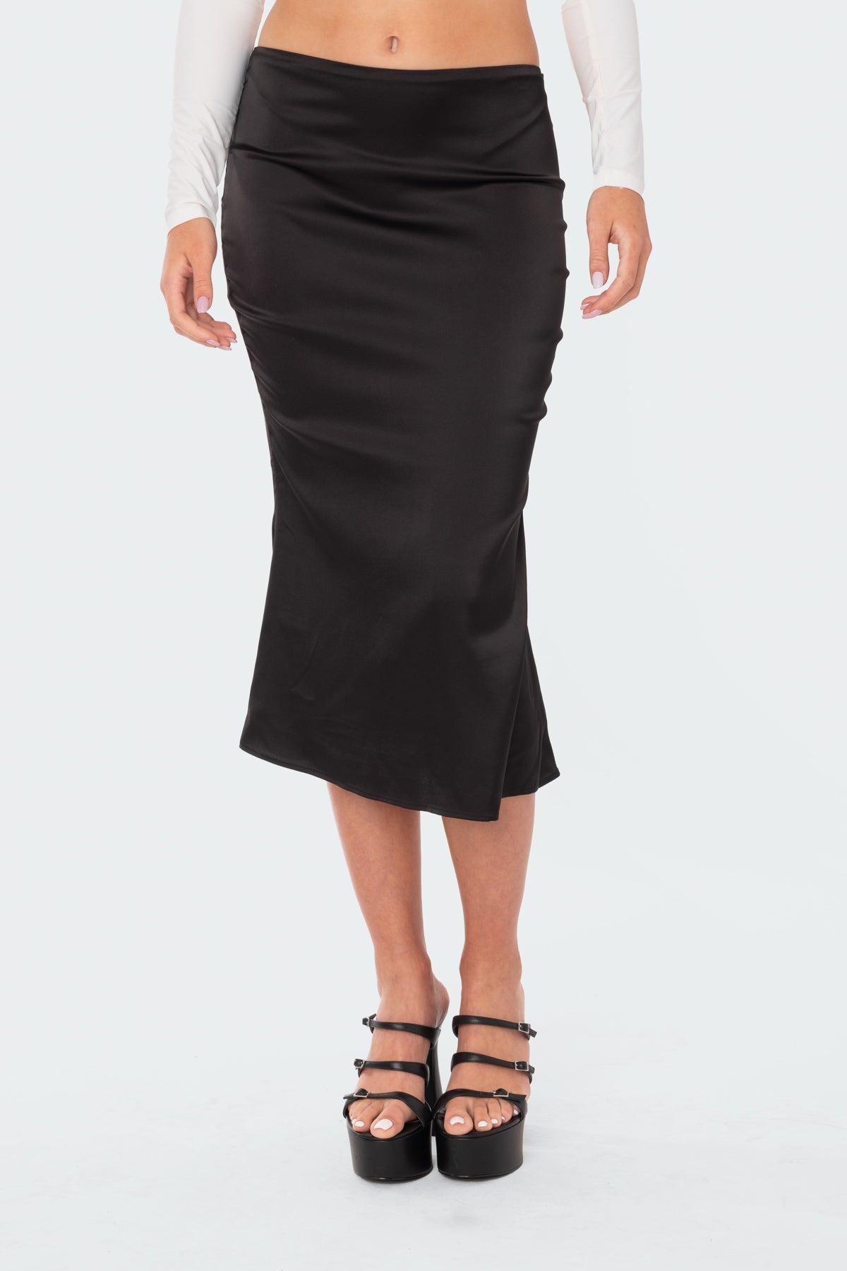 Low-Rise Satin Midi Skirt Product Image