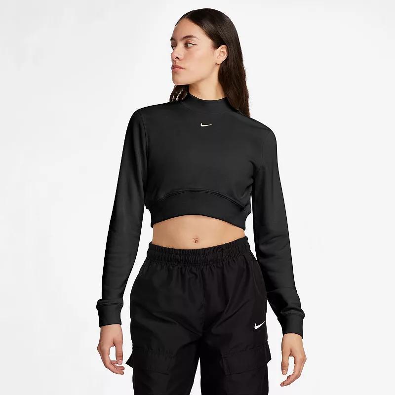 Womens Nike Sportswear Chill Terry Cropped Crewneck Top Birch Grey Product Image