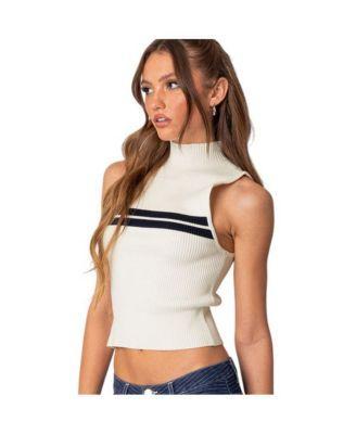 EDIKTED Eliza Funnel Neck Ribbed Crop Sleeveless Sweater Product Image