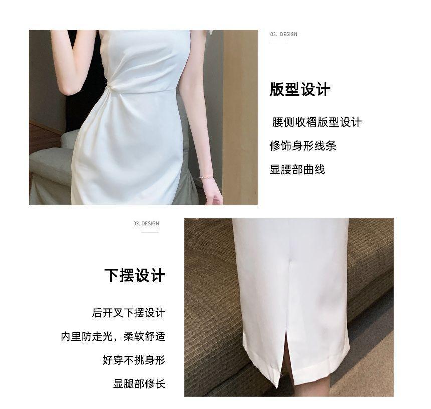 Sleeveless Crew Neck Plain Midi Sheath Dress Product Image