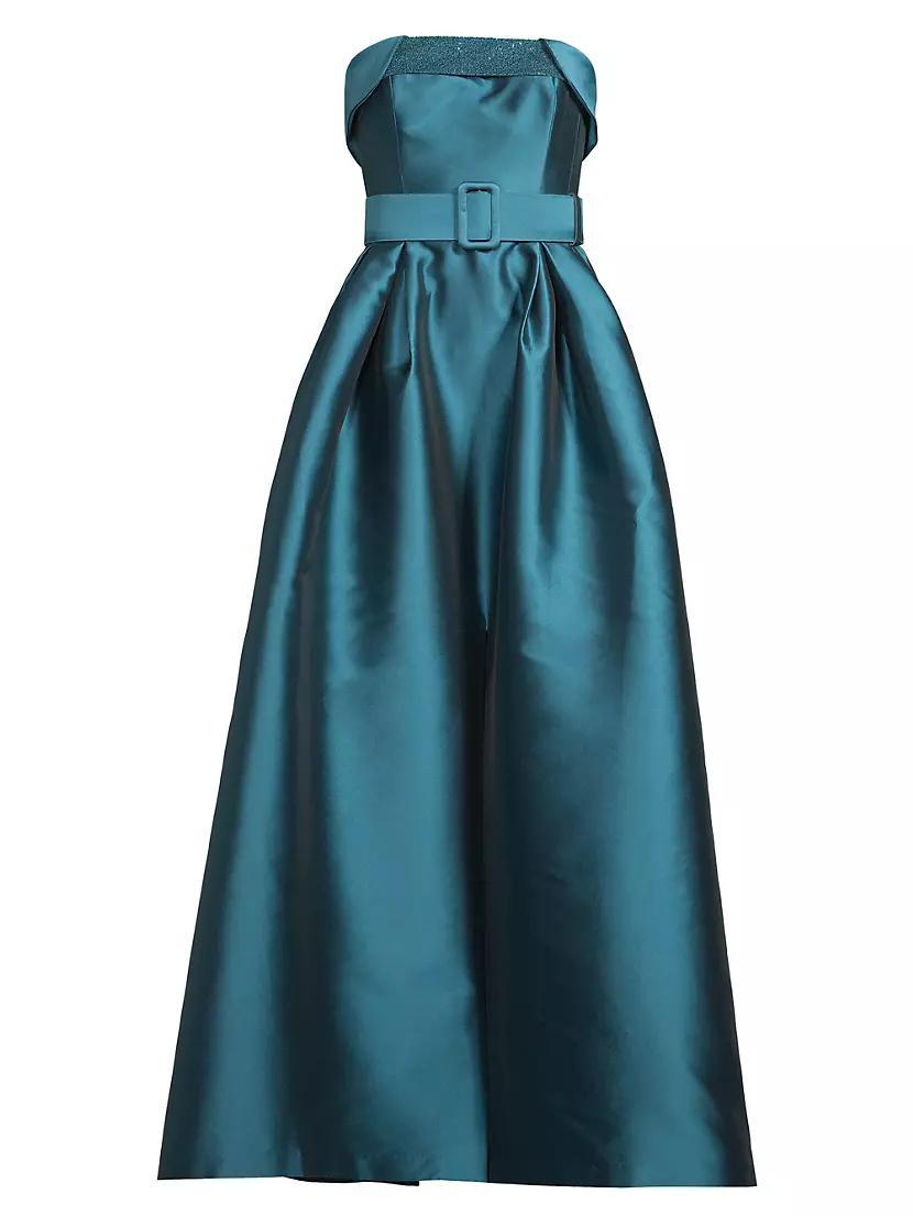 Ceri Strapless Belted Satin Gown Product Image