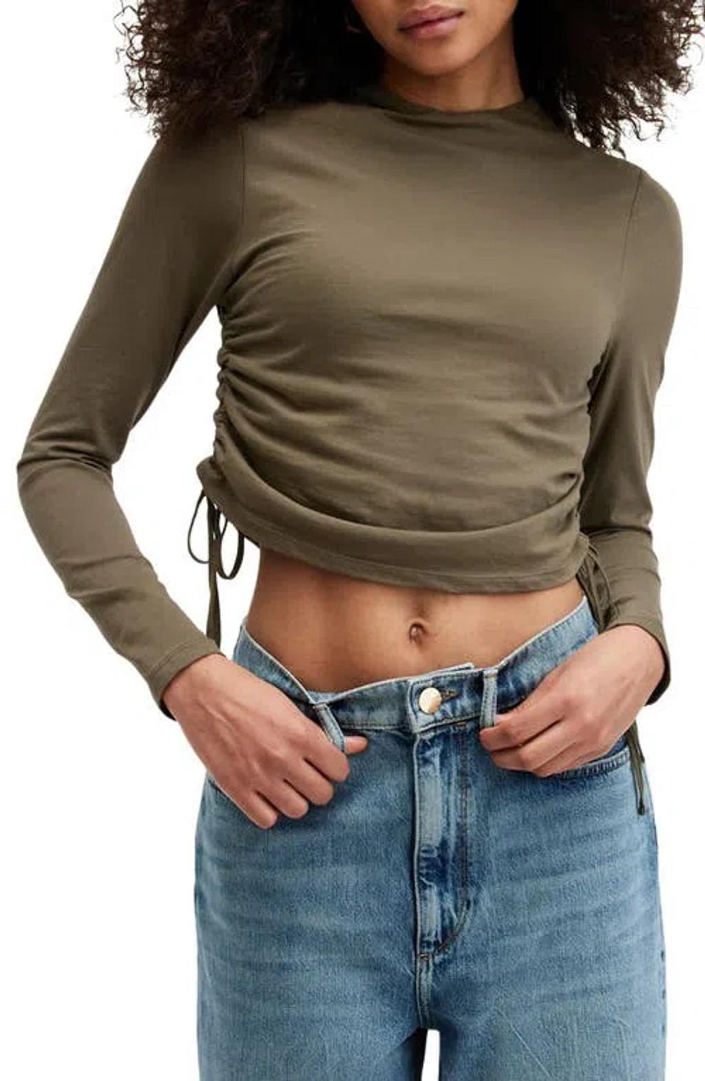 Beta Ruched Funnel Neck Crop Top In Tarmac Green product image