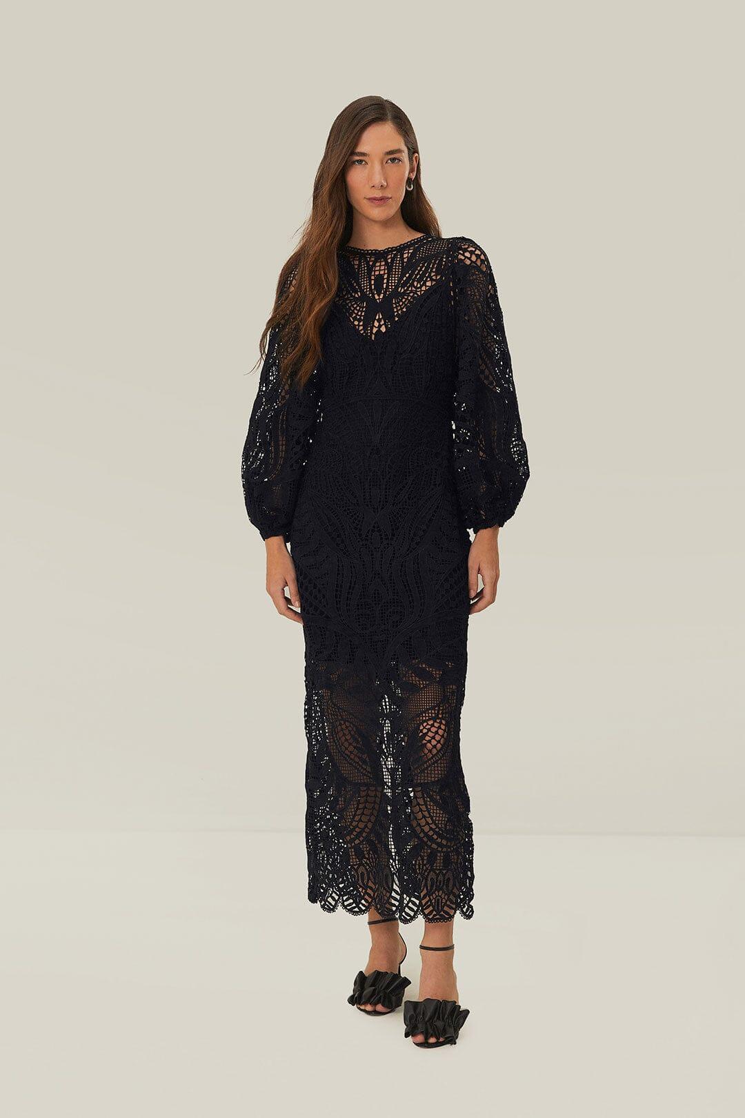 Black Nature Guipure Midi Dress Product Image