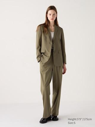 Womens Pleated Wide Pants Tall Olive Medium UNIQLO US product image