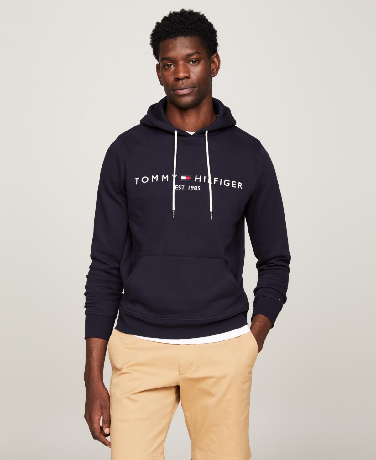 Mens Tommy Hilfiger Embroidered Logo Hoodie Cloud Grey Product Image