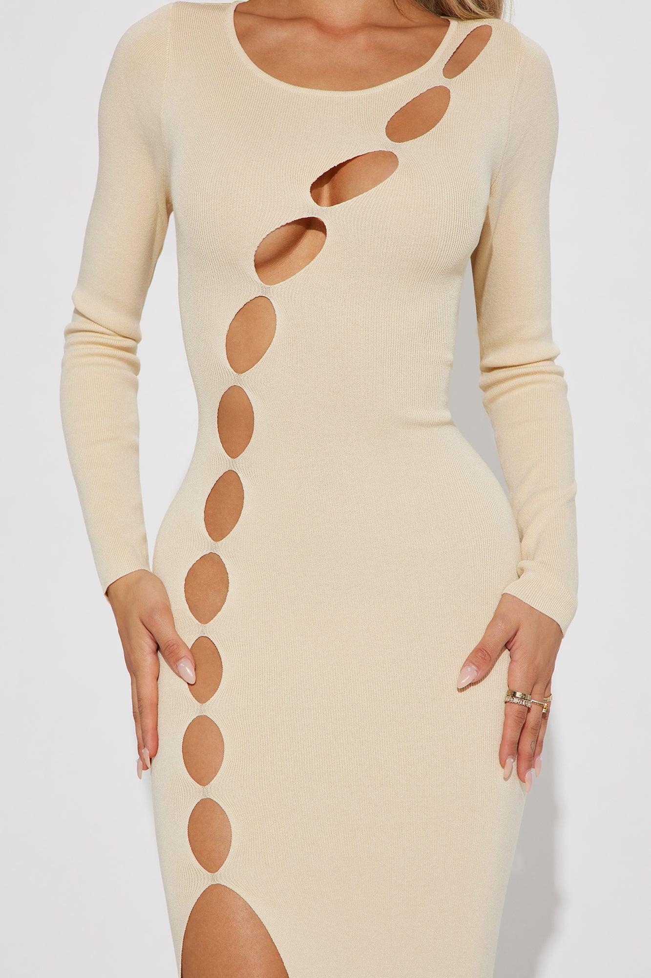 Eve Cutout Knit Midi Dress - Cream Product Image