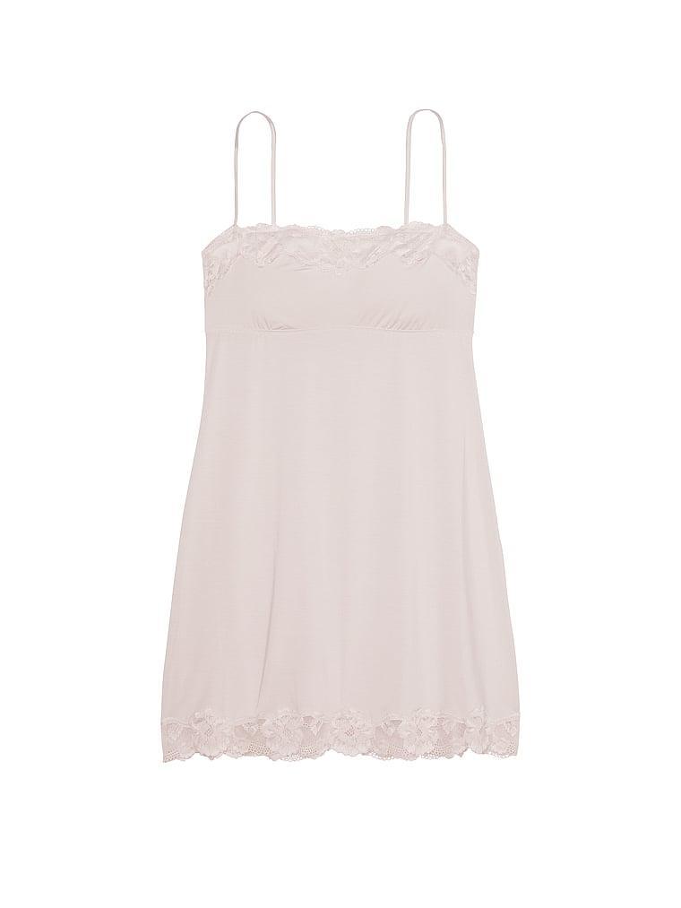 Modal Soft & Lace Trim Straight-Neck Slip Dress Product Image