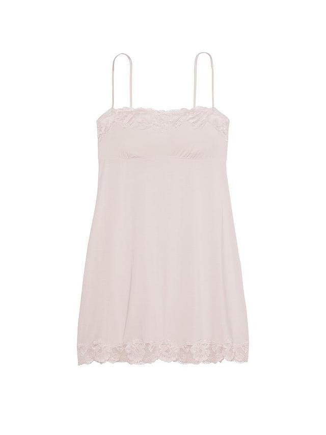 Modal Soft & Lace Trim Straight-Neck Slip Dress Product Image