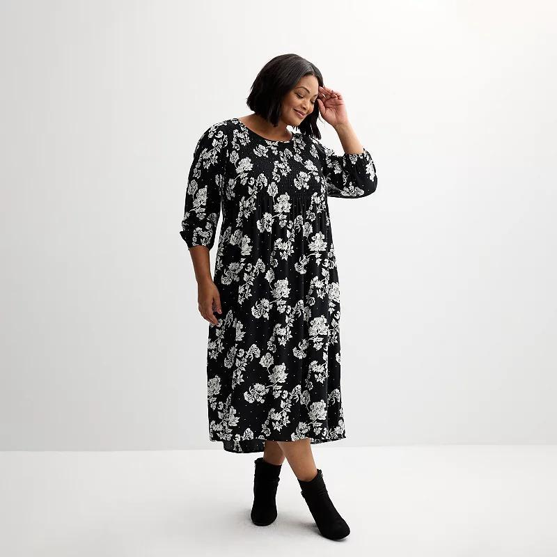 Plus Size Croft & Barrow 3/4 Sleeve Smocked Dress, Womens Product Image