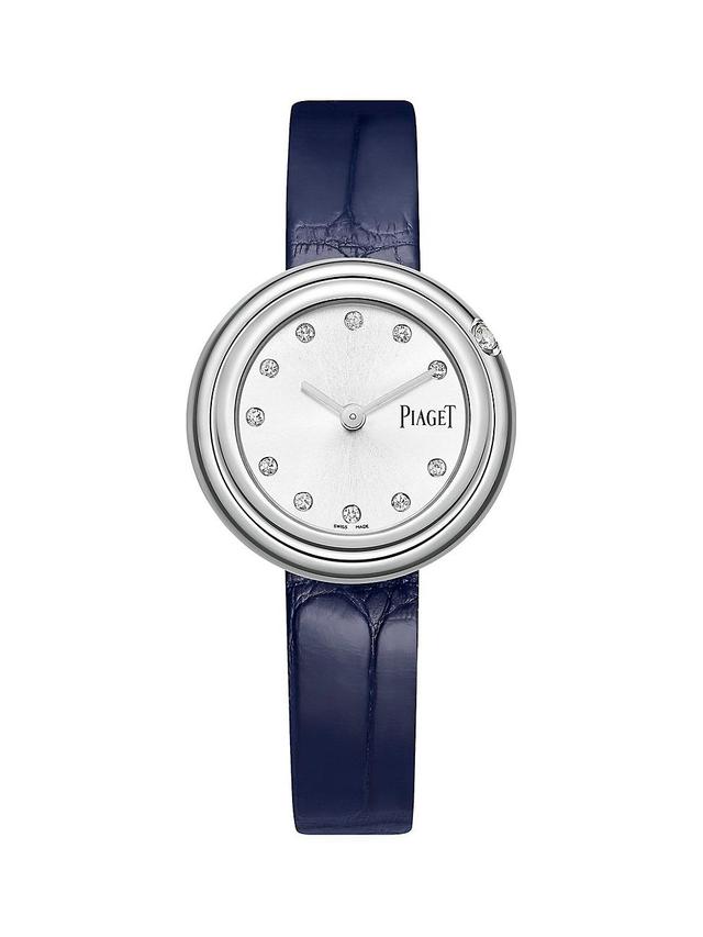 Womens Possession Stainless Steel & Diamond Dot Blue Alligator Strap Watch Product Image