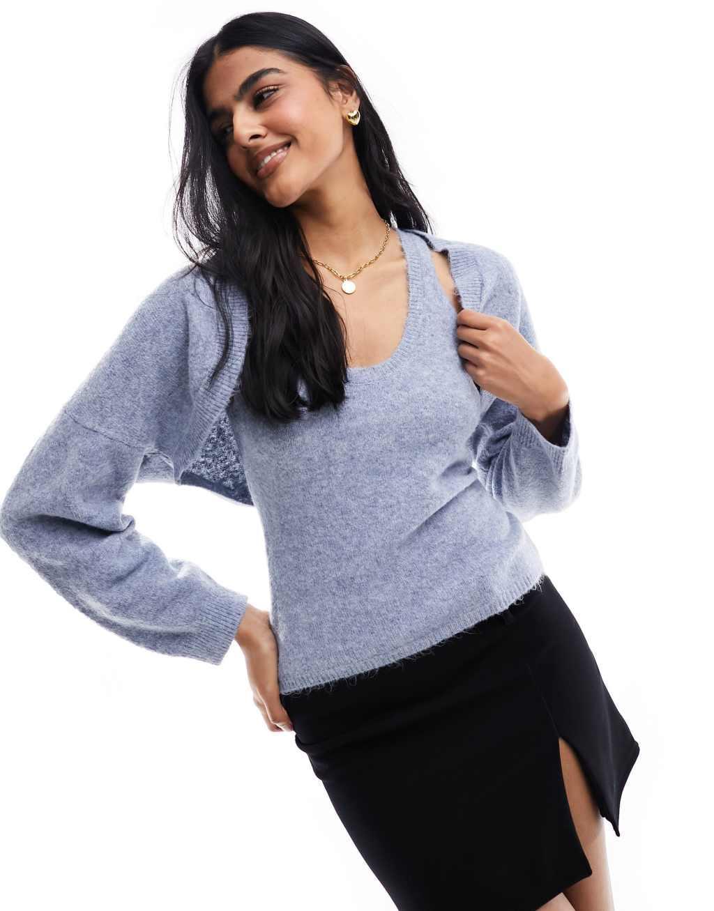 Pull&Bear knitted shrug top in blue - part of a set Product Image