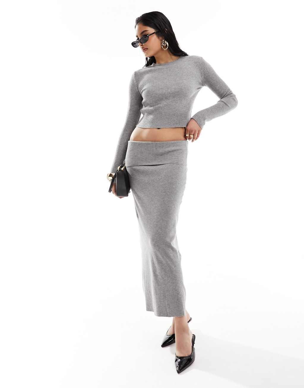 Mango knit fold over skirt in gray - part of a set Product Image