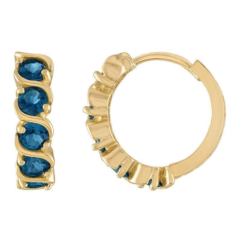 Tiara 10k Gold Gemstone Huggie Hoop Earrings, Womens, Blue Product Image