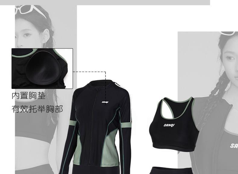 Set: Long-Sleeve Rashguard Top + Swim Pants + Bottom + Bikini Top Product Image