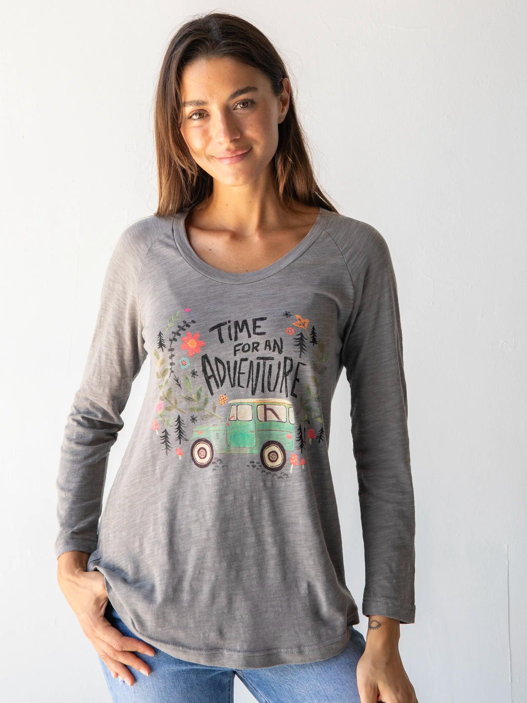 Long Sleeve Boho Cotton Tee Shirt - Time For An Adventure Product Image