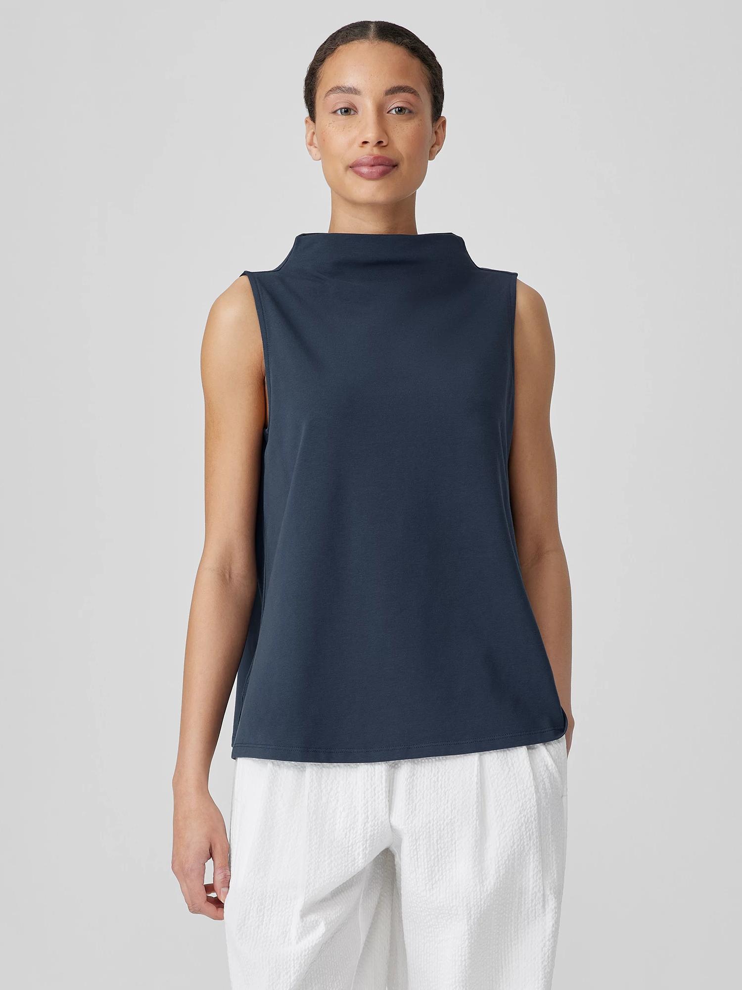 EILEEN FISHER Pima Cotton Stretch Jersey Funnel Neck Tankfemale product image