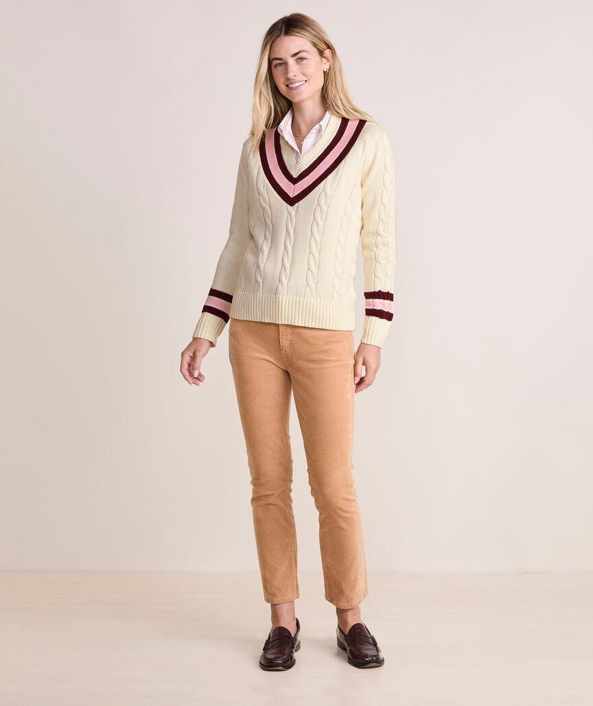 Varsity Cable V-Neck Sweater Product Image