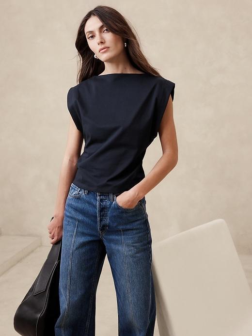 Cotton Sharp-Shoulder Top Product Image